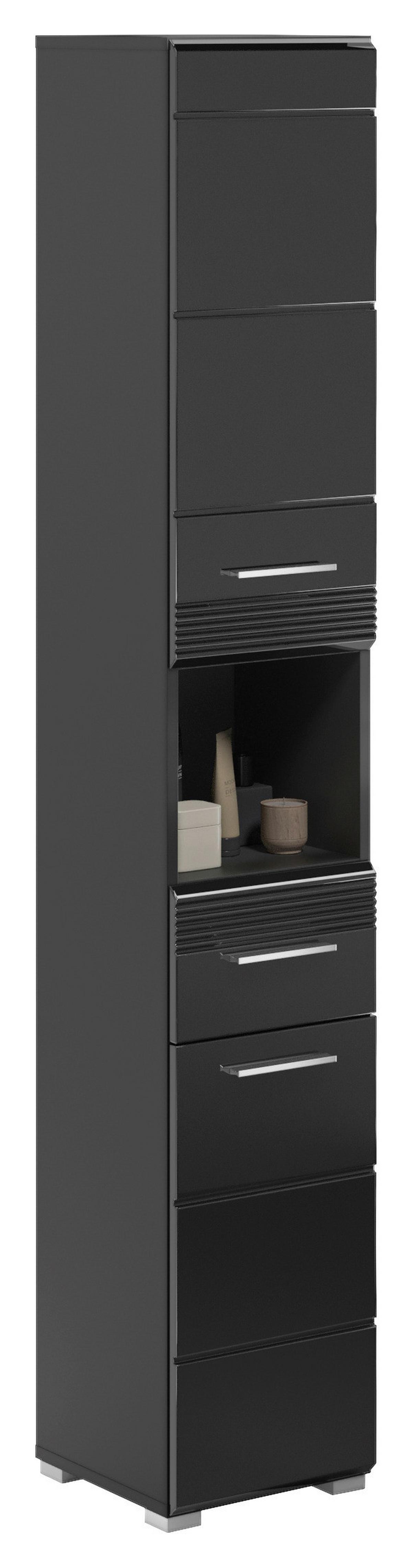 Hochschrank Linus Schwarz B: 30 cm - Schwarz Hochglanz/Schwarz, MODERN, Holzwerkstoff (30/181/30cm) - MID.YOU