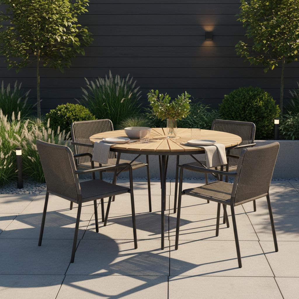 Gartentisch Ellen Teakholz ⌀ 110 cm - Anthrazit/Teakfarben, KONVENTIONELL, Holz/Metall (110/110/74cm) - Gardenson