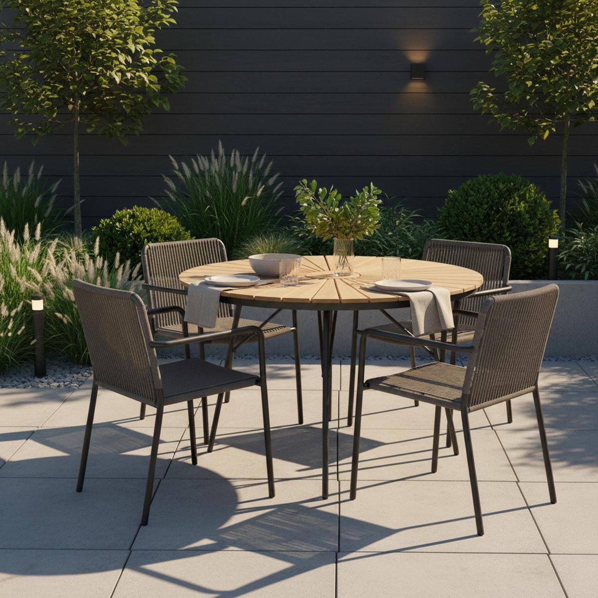 Gartentisch Ellen Teakholz ⌀ 110 cm - Anthrazit/Teakfarben, KONVENTIONELL, Holz/Metall (110/110/74cm) - Gardenson