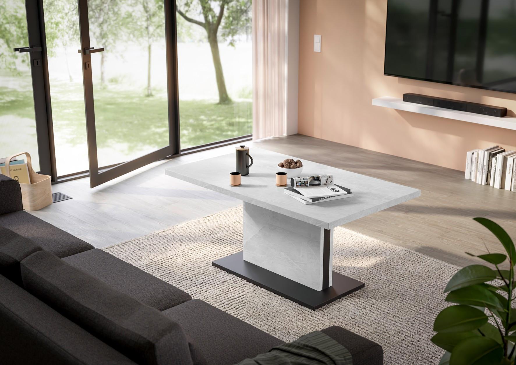 Couchtisch Lift Schwarz/Weiß B. 120 cm - Schwarz/Eiche Artisan, Design, Holzwerkstoff/Metall (120/55-69/70cm) - MID.YOU