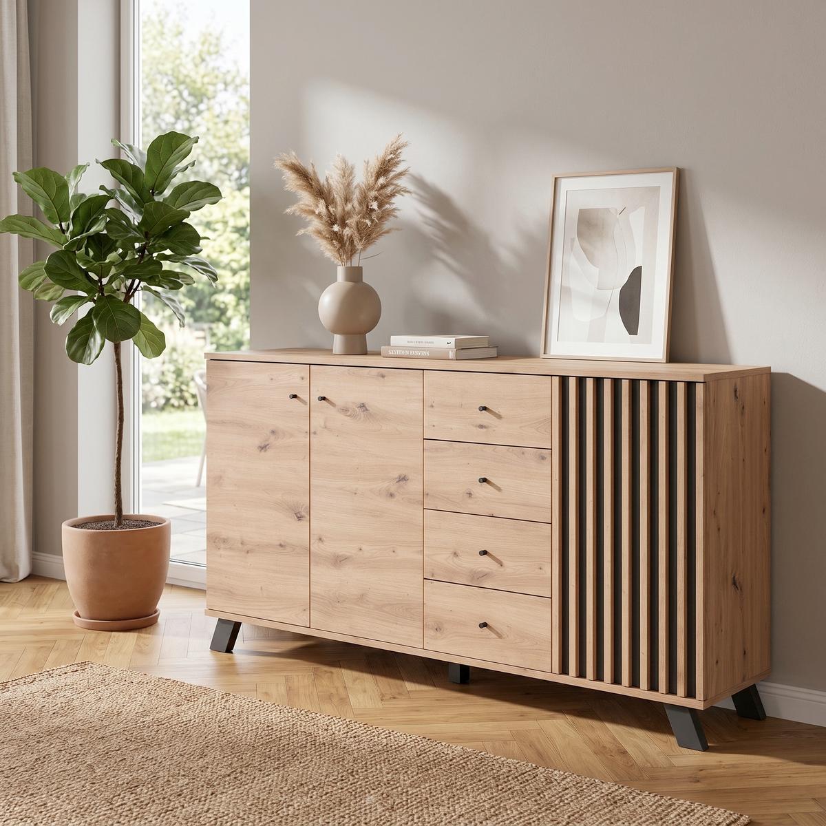 Sideboard mit Einlegeböden 160 cm Medan Anthrazit/Eiche Dekor - Anthrazit/Eiche Artisan, LIFESTYLE, Holzwerkstoff (160/85/40cm) - MID.YOU