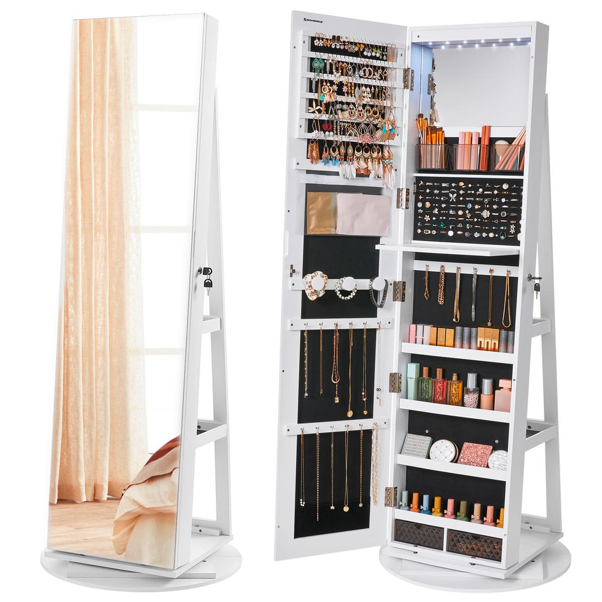 Schmuckschrank Weiß B: 54,5 Cm - Weiß, Basics, Glas/Holzwerkstoff (54,5/162/37cm)