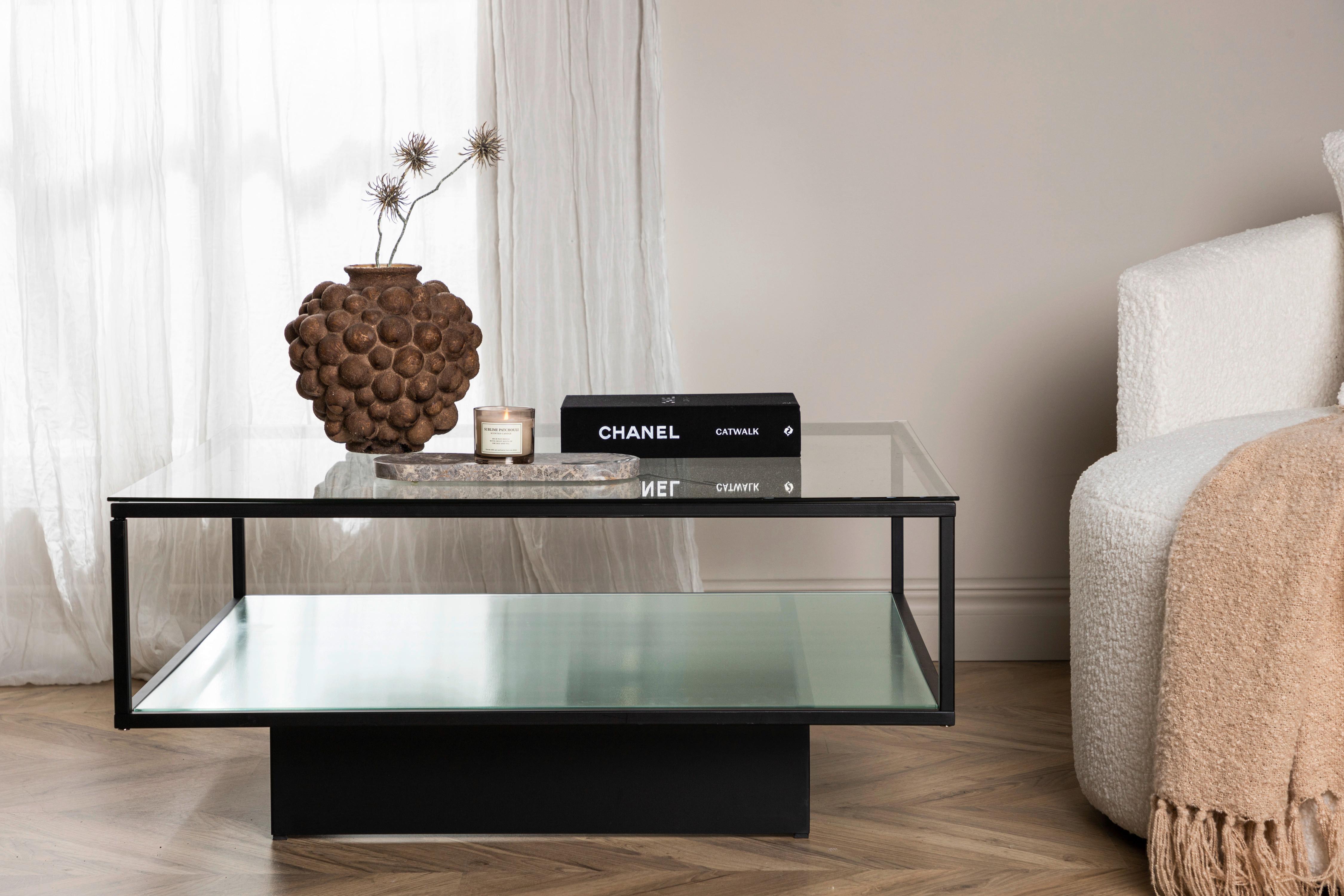 Couchtisch Maglehem - Schwarz, Design, Glas/Metall (90/90/38cm) - Livetastic