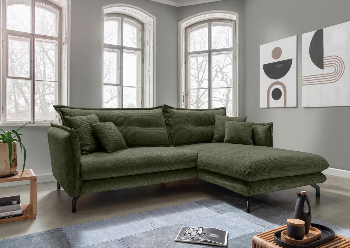Ecksofa Lava Olivegrün S: 255x180 cm - Schwarz/Olivgrün, Design, Textil (255/180cm) - Livetastic