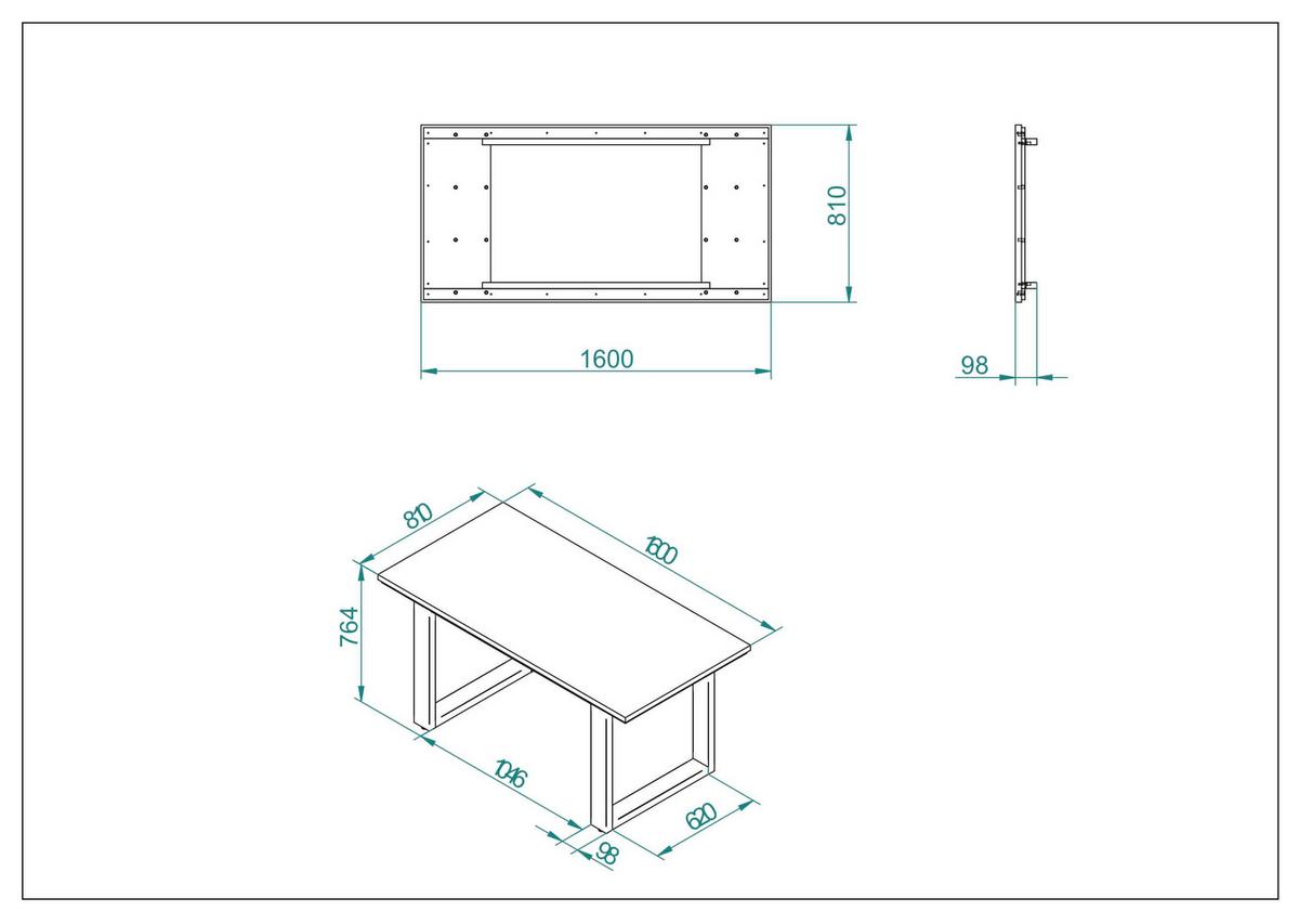 Esstisch Largo Eichefarben L: 160 Cm - Eichefarben/Schwarz, Design, Holzwerkstoff/Metall (160/81/77cm) - MID.YOU