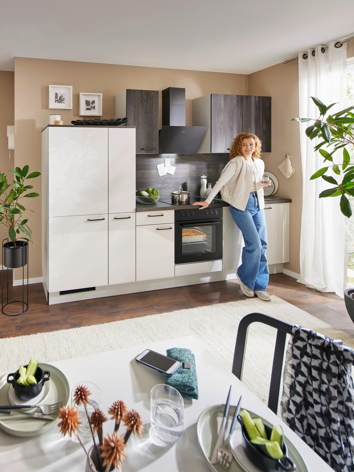 Küchenblock Pn215/Pn100 - Eiche dunkel/Hellgrau, Basics, Holzwerkstoff (290cm) - Pino