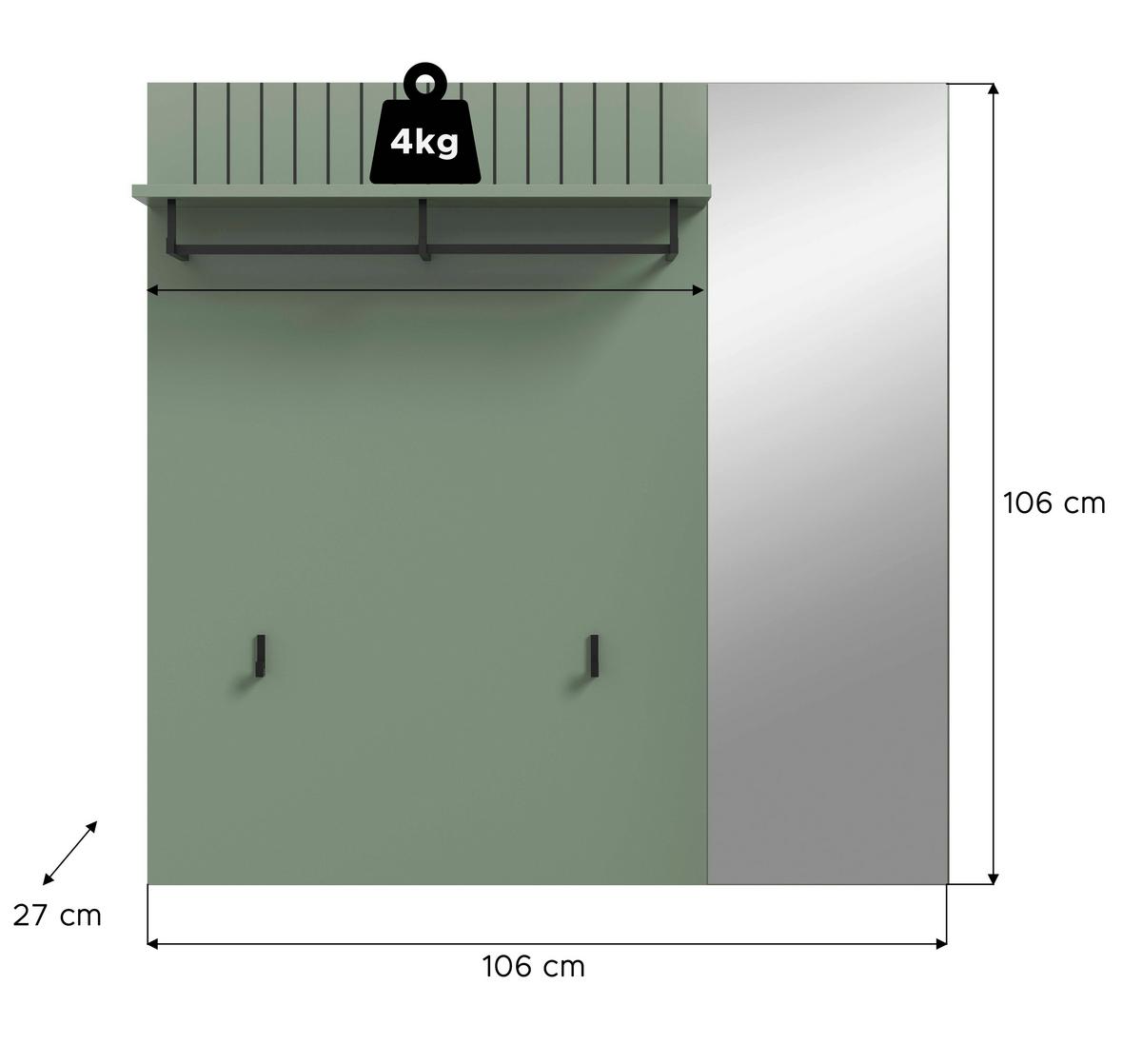 Garderobenpaneel Station Graugrün B: 106cm - Graugrün, Design, Holzwerkstoff (106/106/27cm) - MID.YOU