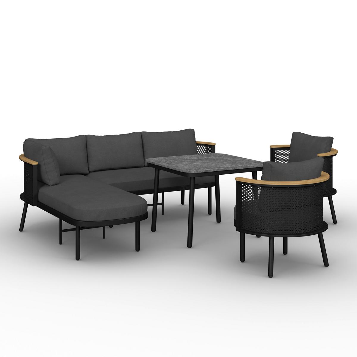 JEDÁLENSKÁ TERASOVÁ SÚPRAVA LISSA - čierna/farba hrušky, Modern, kov/textil - Bessagi Garden