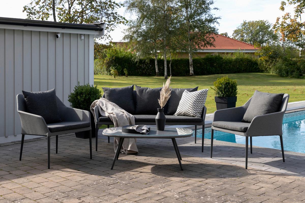 Loungegarnitur Spoga - Schwarz/Grau, KONVENTIONELL, Textil/Metall - Gardenson