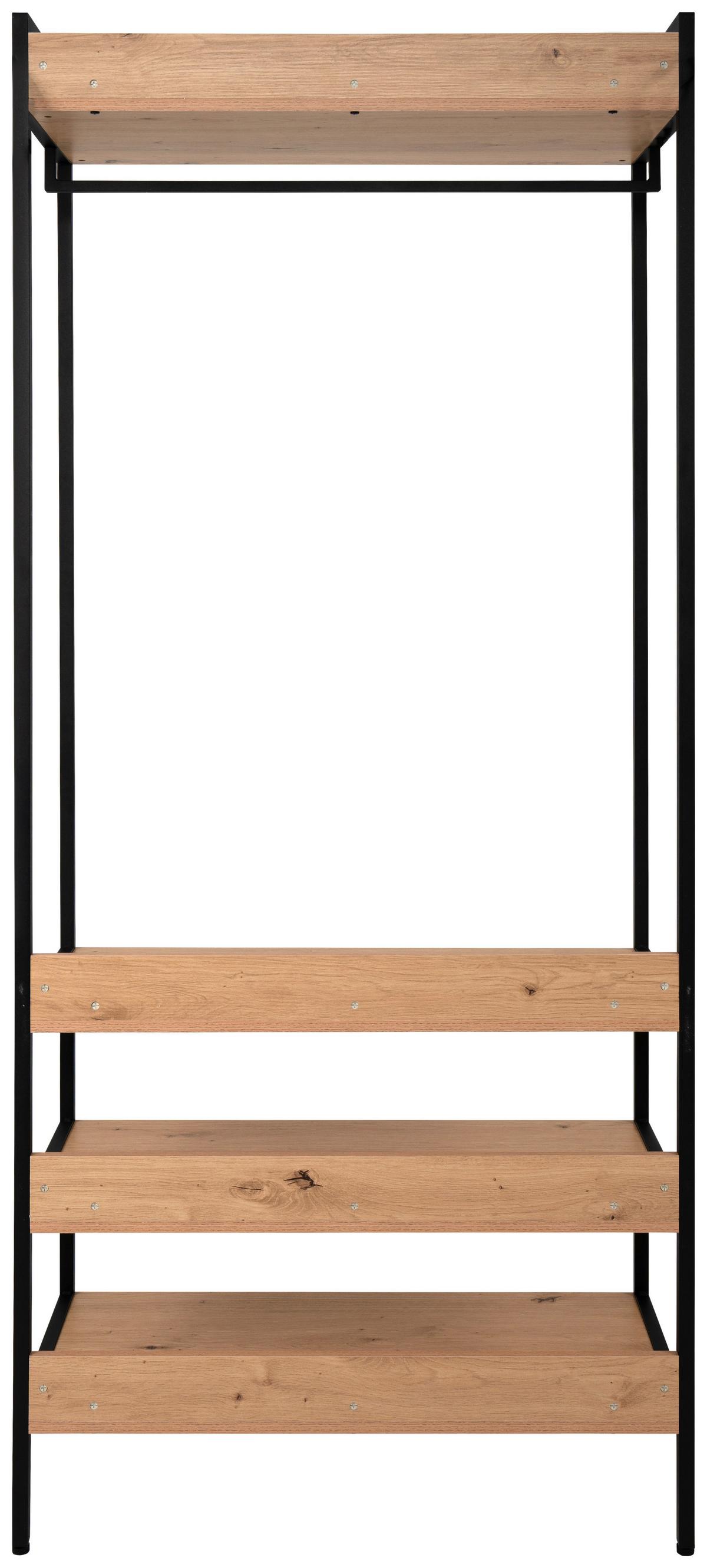 Garderobe Dhaka Eichefarben/schwarz B: 84 Cm - Eichefarben/Schwarz, MODERN, Holzwerkstoff/Metall (84/190/40cm)