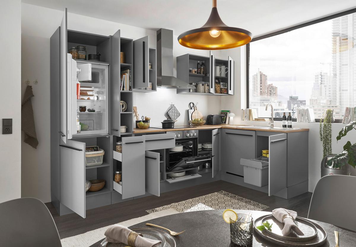 Eckküche Denver Grau/Eiche Dekor 310x175 cm - Eichefarben/Grau, Design, Holzwerkstoff (310/175cm) - MID.YOU