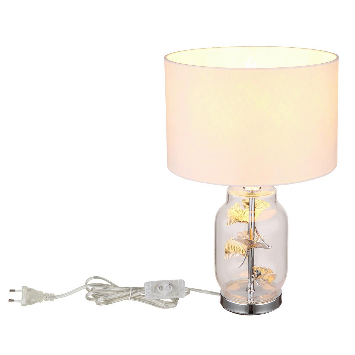 Tischleuchte Ginko 24141c - Chromfarben/Transparent, KONVENTIONELL, Glas/Textil (25/38cm) - Globo