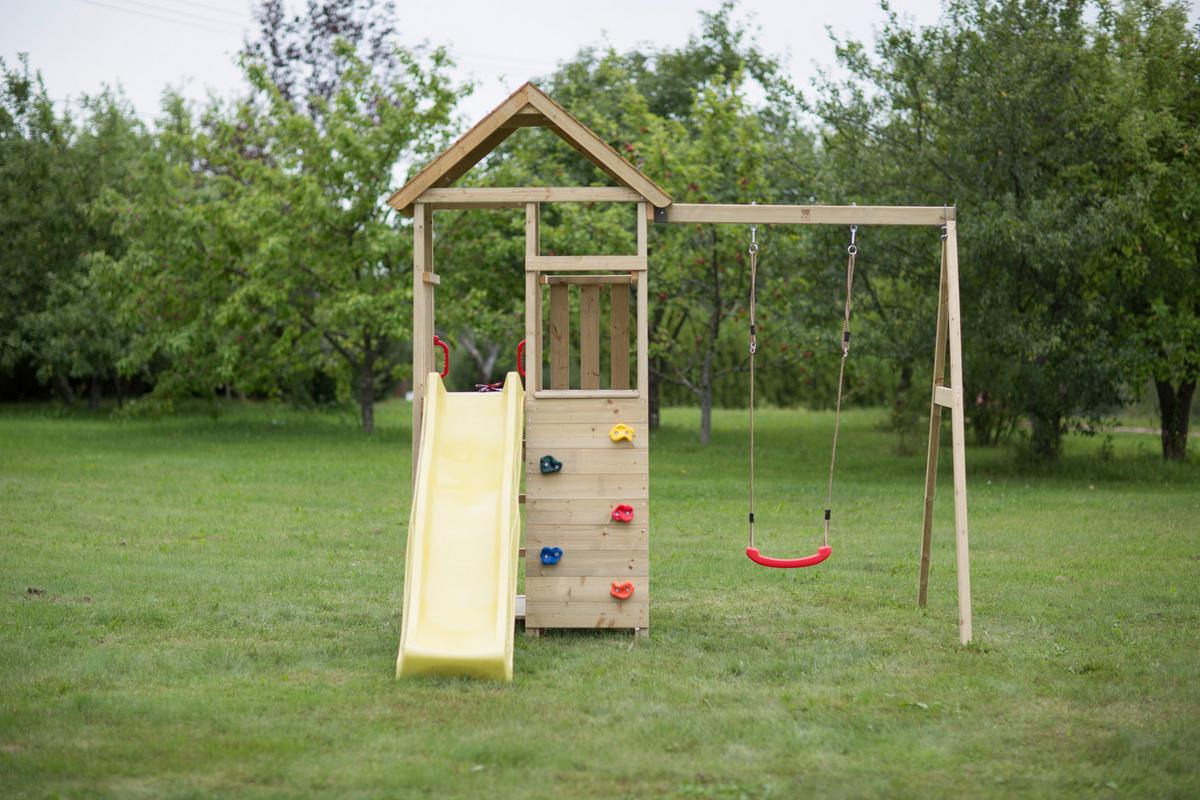 Spielturm Pelikan Gelb/naturfarben, B: 270 Cm - Gelb/Naturfarben, KONVENTIONELL, Holz (270/270/280cm)