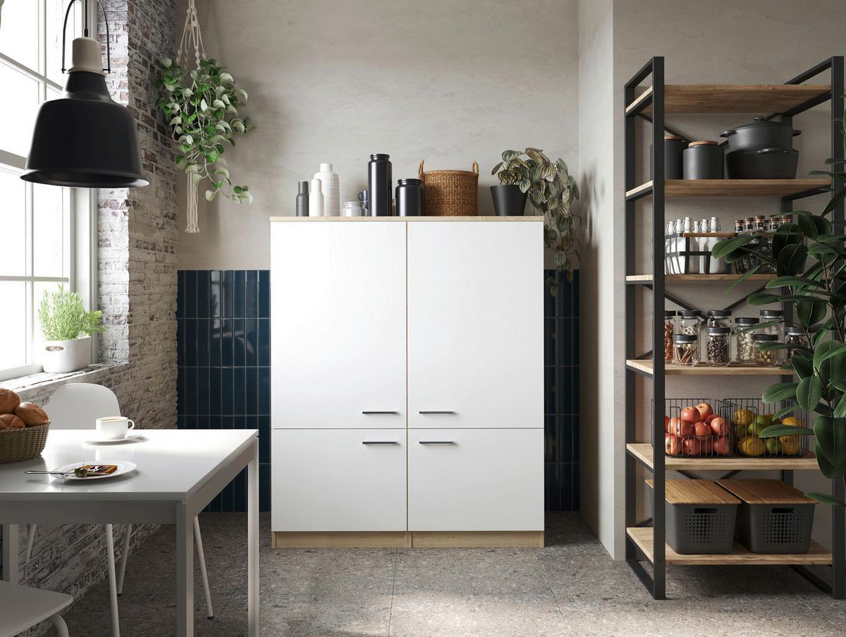 Hochschrank Merle Weiß/Eiche Dekor B:120cm - Eichefarben/Weiß, Basics, Holzwerkstoff (120/144,9/60cm) - Respekta