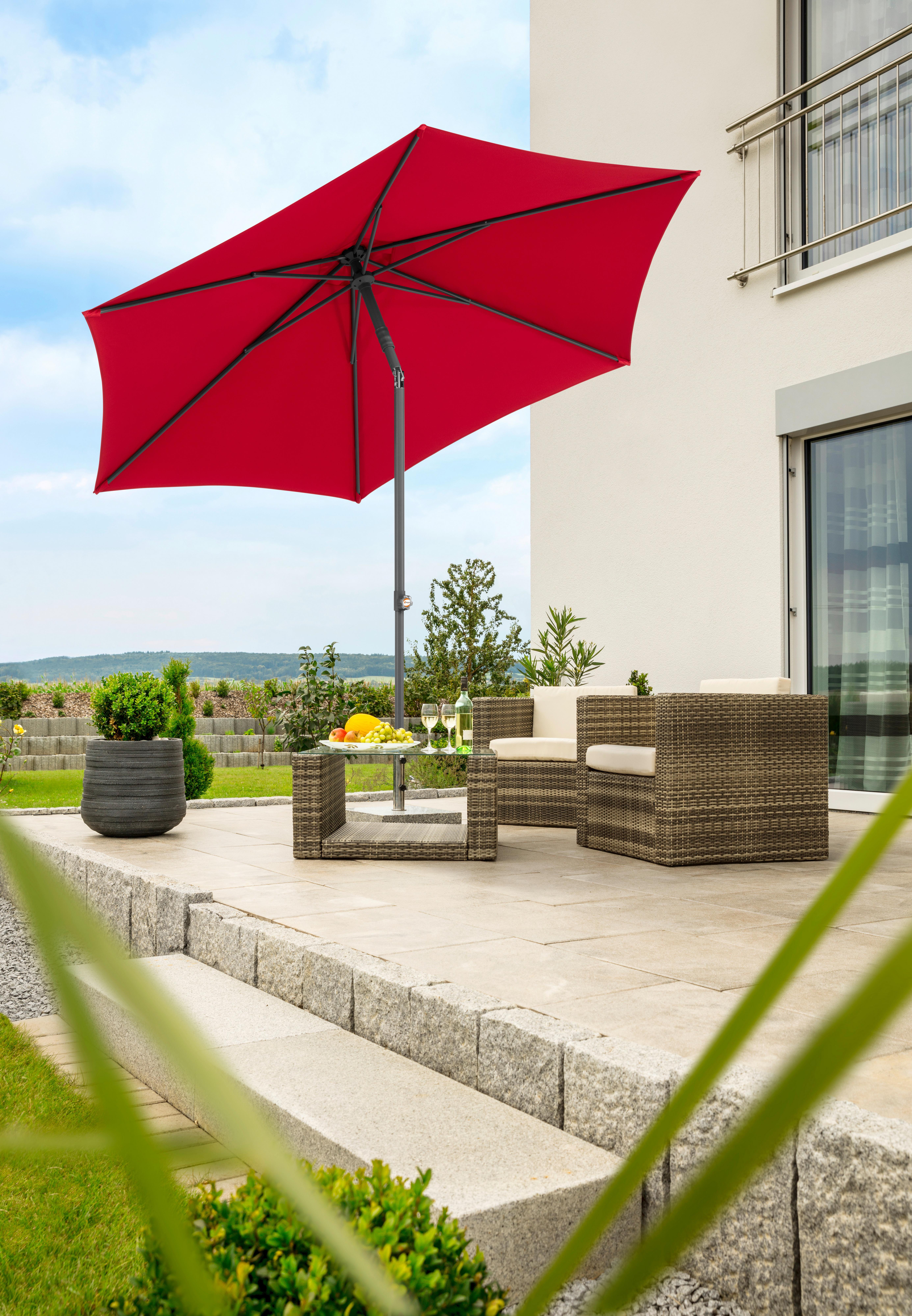 Sonnenschirm Sevilla BxHxT: 270x270x246 cm Rot - Anthrazit/Rot, Basics, Textil/Metall (270/270/246cm) - Schneider