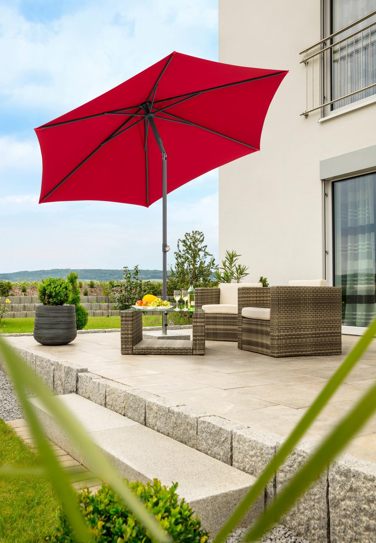 Sonnenschirm Sevilla BxHxT: 270x270x246 cm Rot - Anthrazit/Rot, Basics, Textil/Metall (270/270/246cm) - Schneider