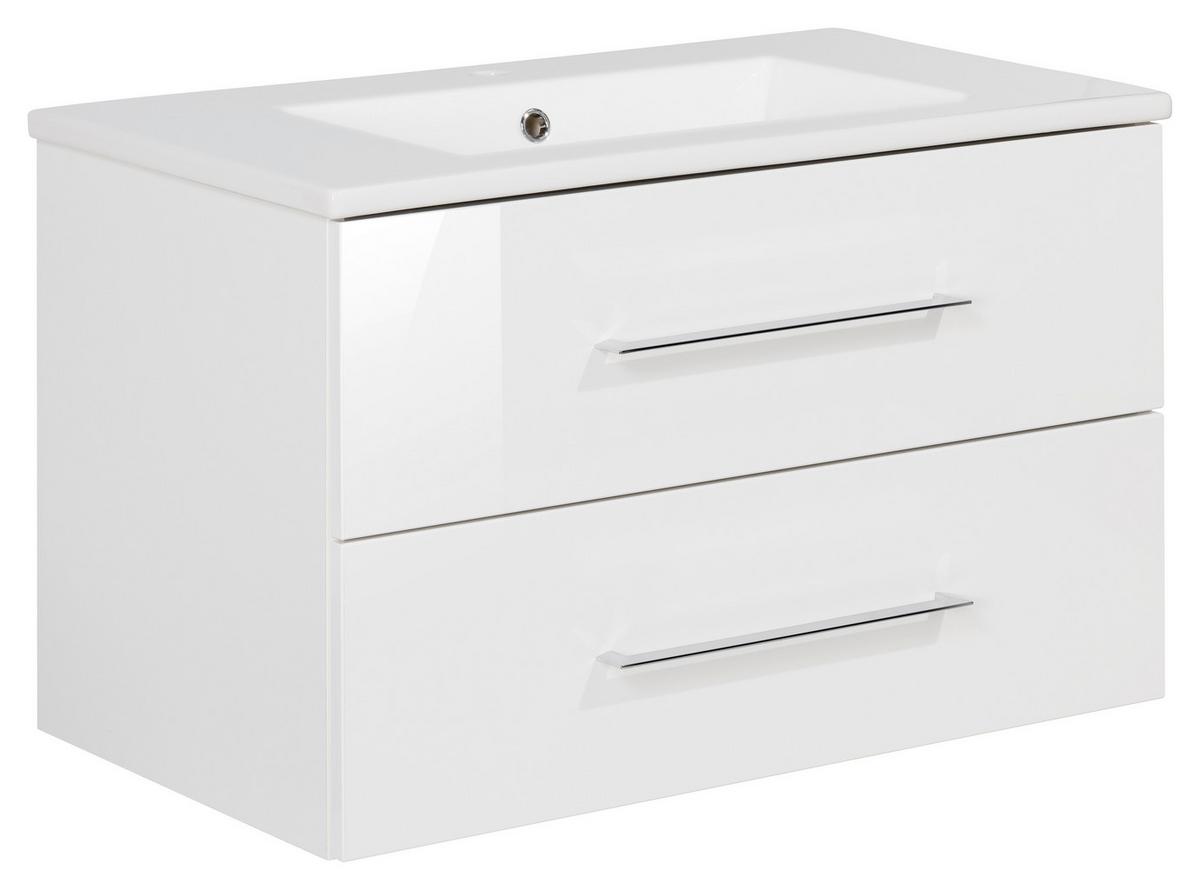 Waschbecken mit Unterschrank Perfekt B: 82 cm Weiß - Weiß, MODERN, Keramik/Holzwerkstoff (82cm) - MID.YOU