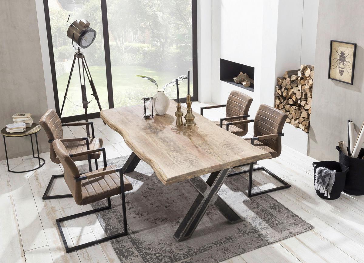 ESSTISCH Schwarz/Naturfarben L: 200cm - Schwarz/Naturfarben, MODERN, Holz/Metall (200/100/76cm) - MID.YOU