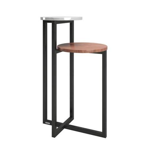 Beistelltisch Mit 2 Platten Cheryl, Nussfarb./Weiß/Schwarz - Nussbaumfarben/Schwarz, KONVENTIONELL, Holzwerkstoff/Metall (49/49/80cm) - Playboy