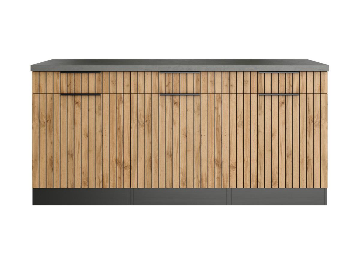 Küchenunterschrank Liverpool Graphit, Eiche Dekor B: 180 Cm - Schieferfarben/Eiche Wotan, Basics, Holzwerkstoff (180/85/60cm) - Held