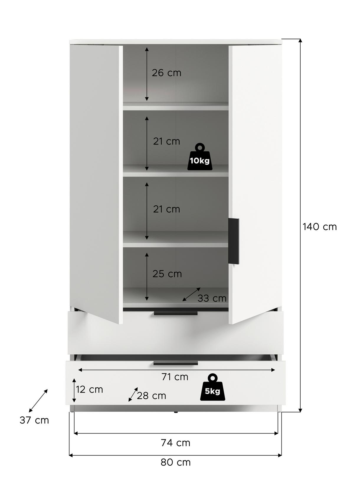 DREHTÜRENSCHRANK Kopenhagen Weiß B: 80cm - Weiß, MODERN, Holzwerkstoff (80/140/37cm) - Livetastic