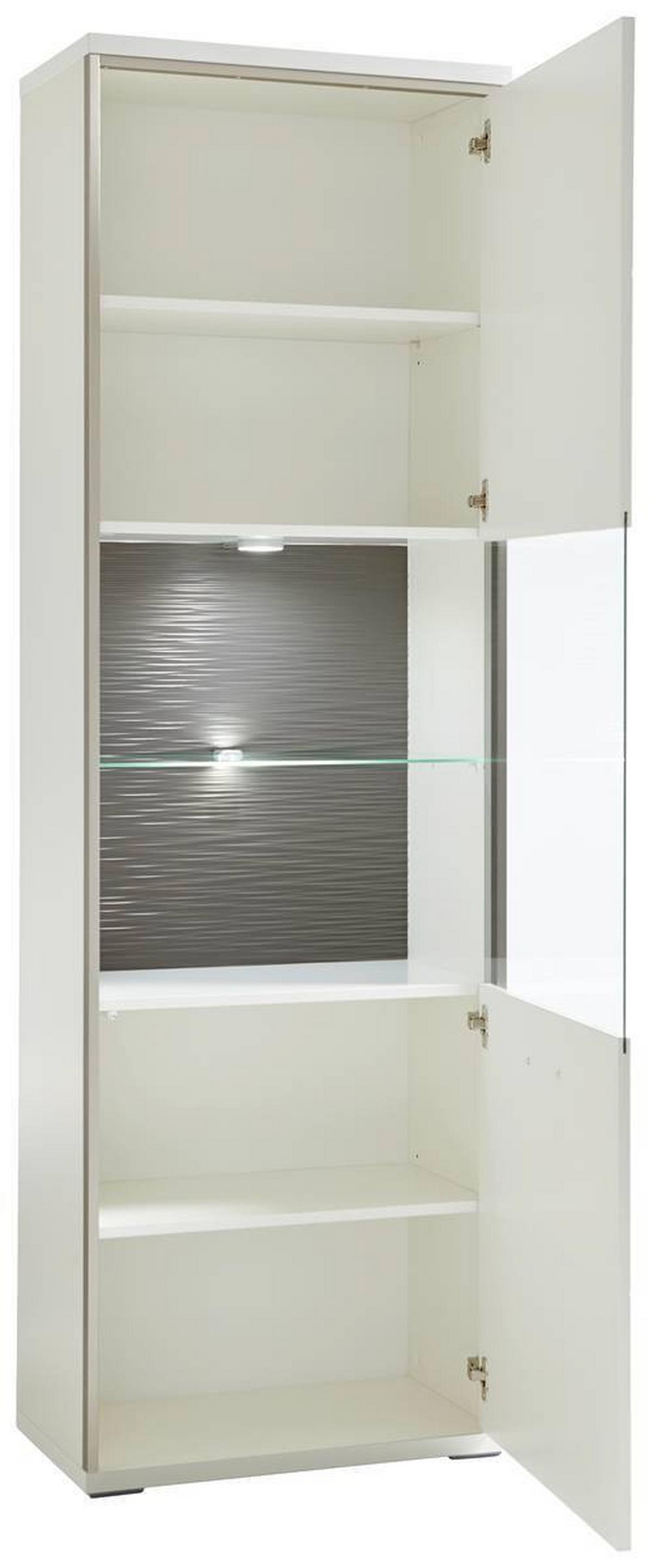 Vitrine B: 64 cm Trento Grau/Silberfarben/Weiß - Weiß Hochglanz/Silberfarben, Design, Glas/Holzwerkstoff (64/201/38cm) - Livetastic