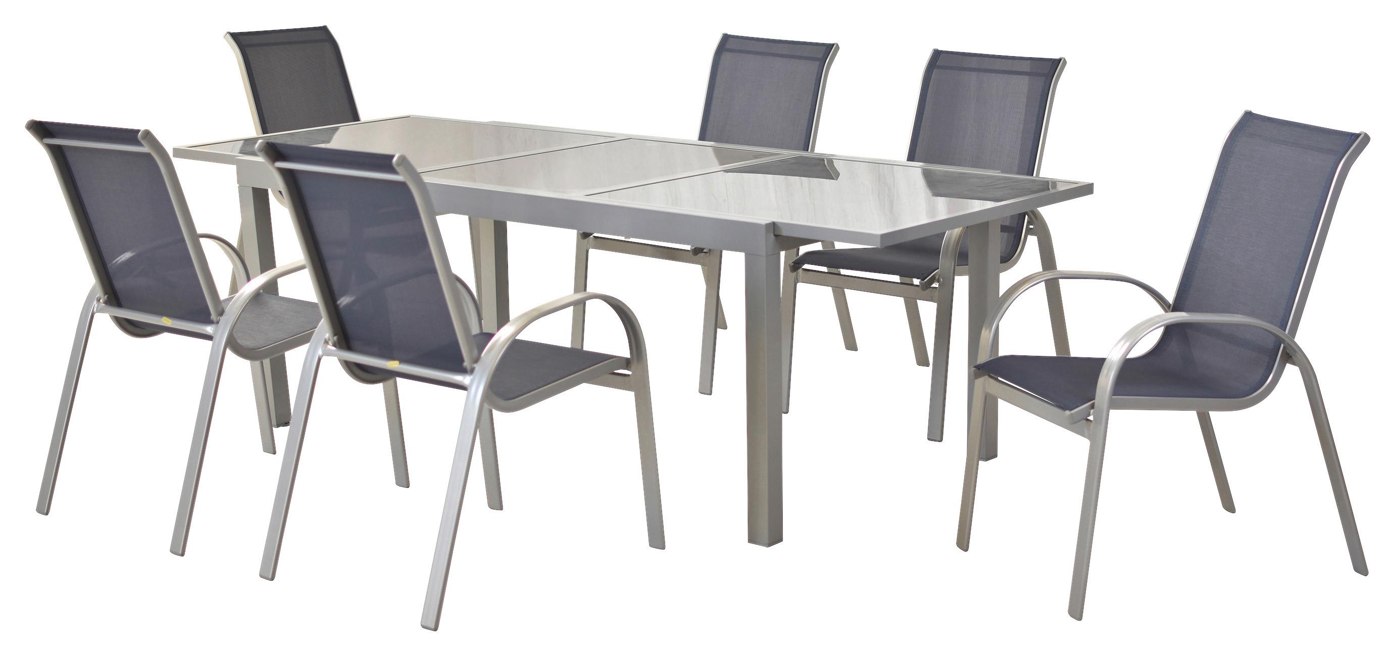 Loungegarnitur Amalfi 7-Tlg aus Aluminium - Blau/Silberfarben, MODERN, Textil/Metall - Gardenson