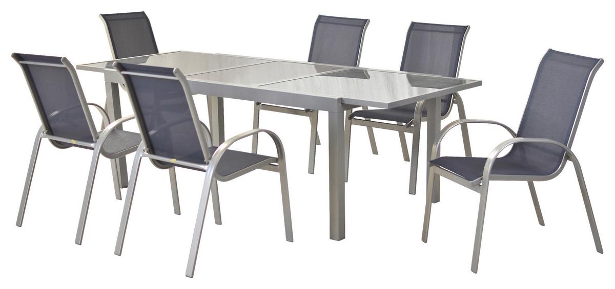 Loungegarnitur Amalfi 7-tlg Aus Aluminium - Blau/Silberfarben, MODERN, Textil/Metall - Gardenson