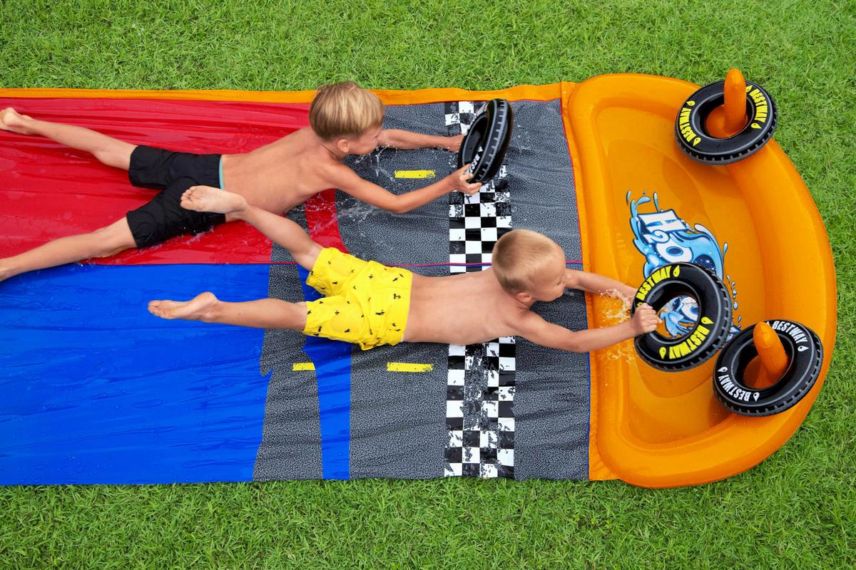 Wasserrutsche Splashy Speedway L: 488 cm - Blau/Rot, Basics, Kunststoff (1/488cm) - Bestway