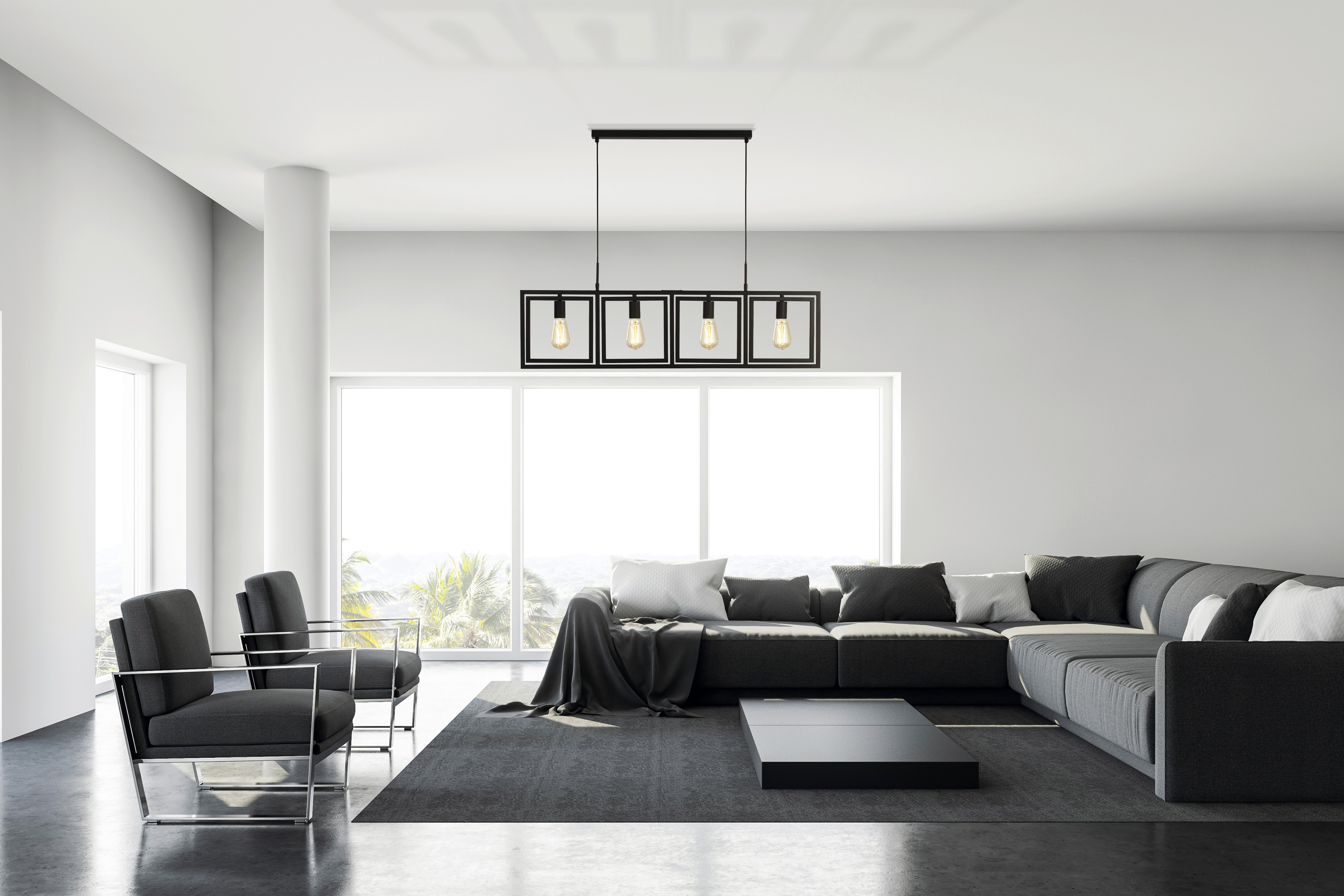 Hängeleuchte Plaza H: 150 cm 4-Flammig, höhenverstellbar - Schwarz, LIFESTYLE, Metall (113,5/25/150cm)