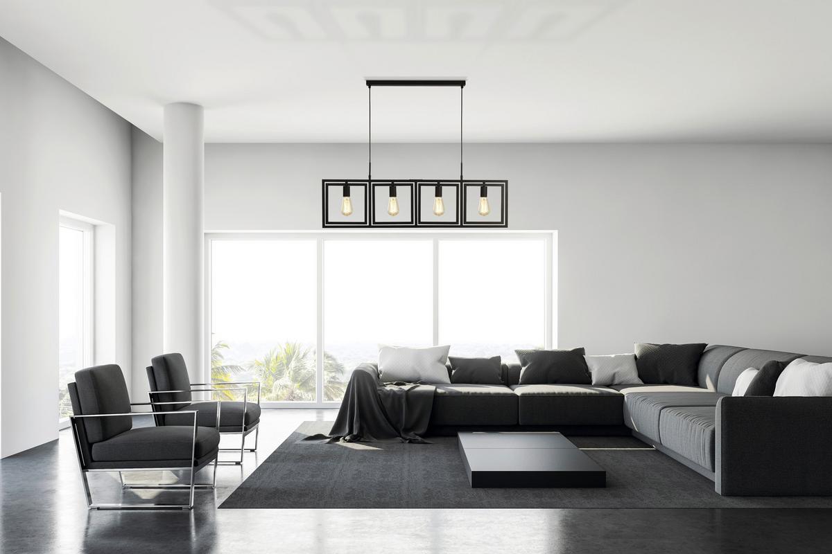 Hängeleuchte Plaza H: 150 cm 4-Flammig, höhenverstellbar - Schwarz, LIFESTYLE, Metall (113,5/25/150cm)