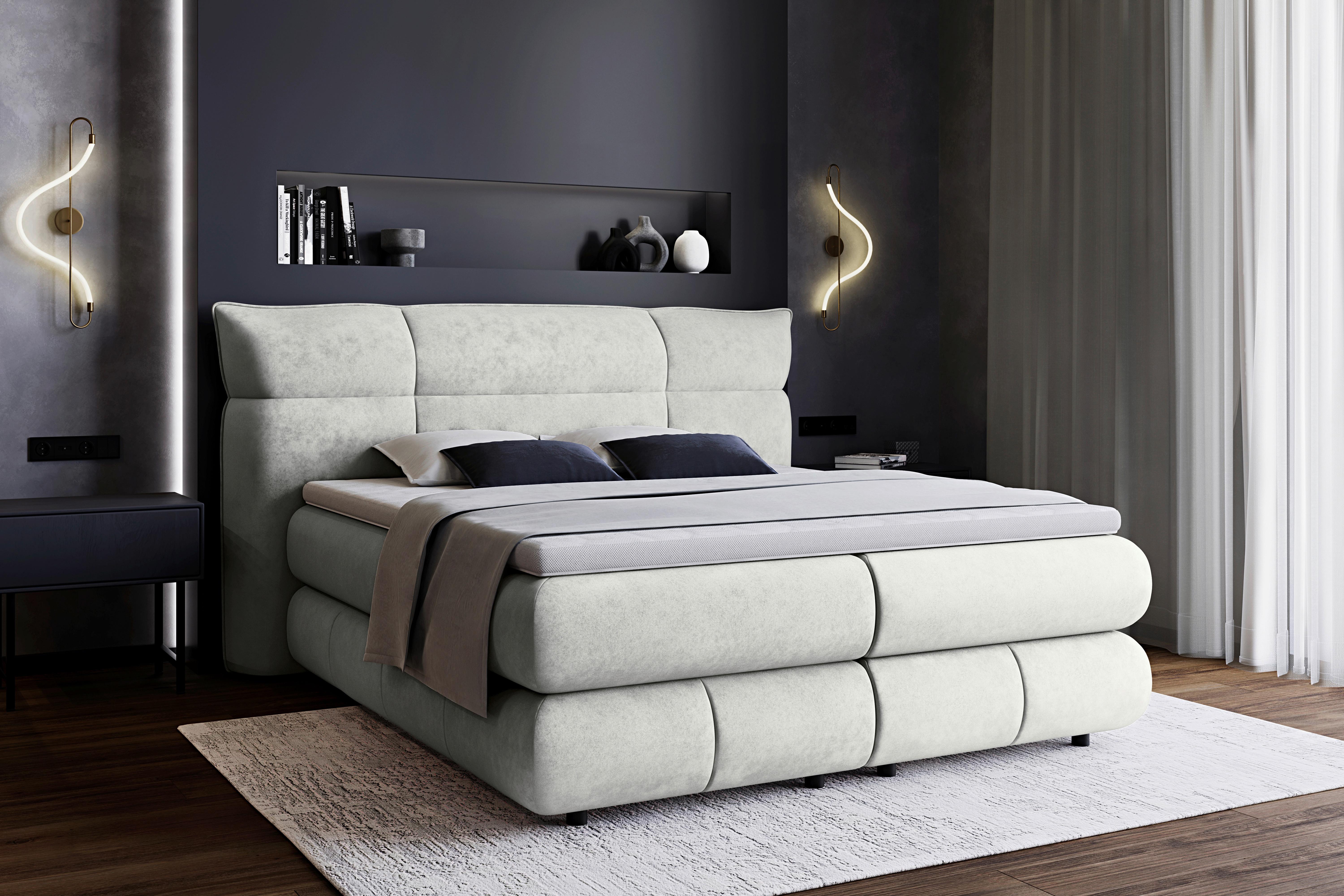 Boxspringbett Carmelo Creme 180x200 cm - Creme/Schwarz, Trend, Textil (180/200cm)
