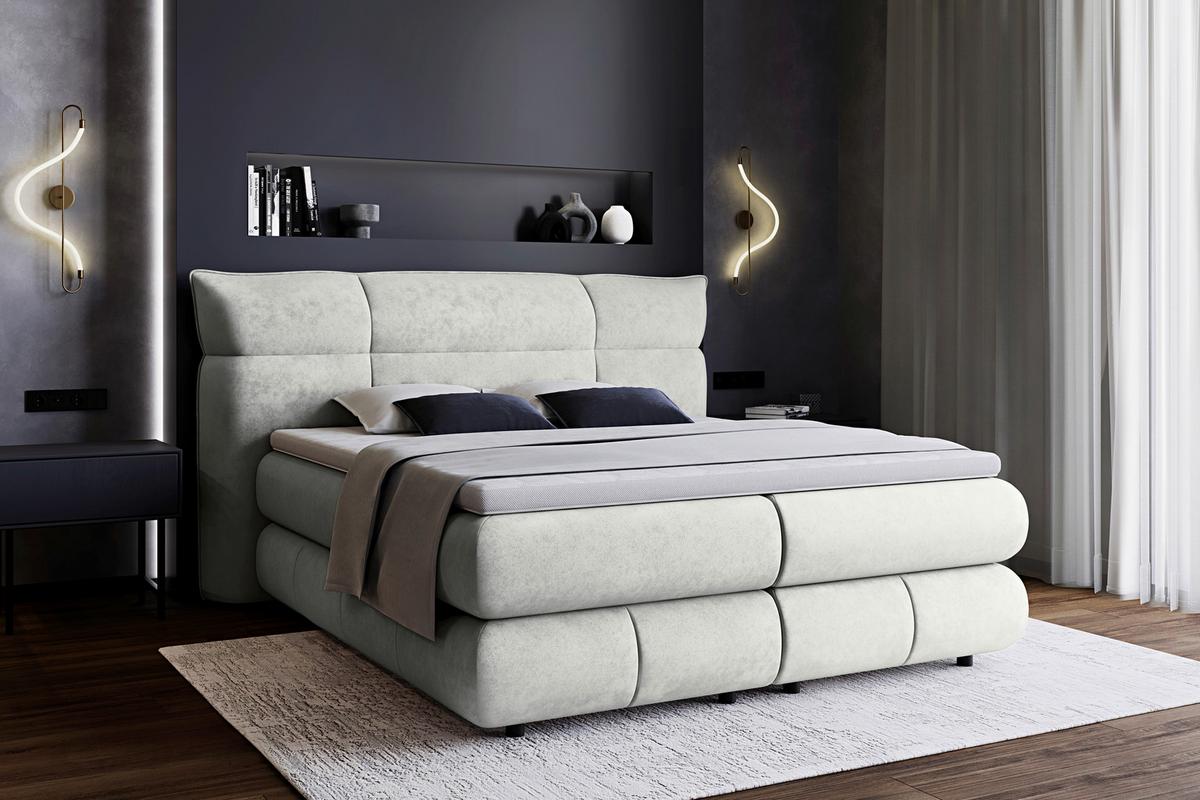 Boxspringbett Carmelo Creme 180x200 cm - Creme/Schwarz, Trend, Textil (180/200cm)