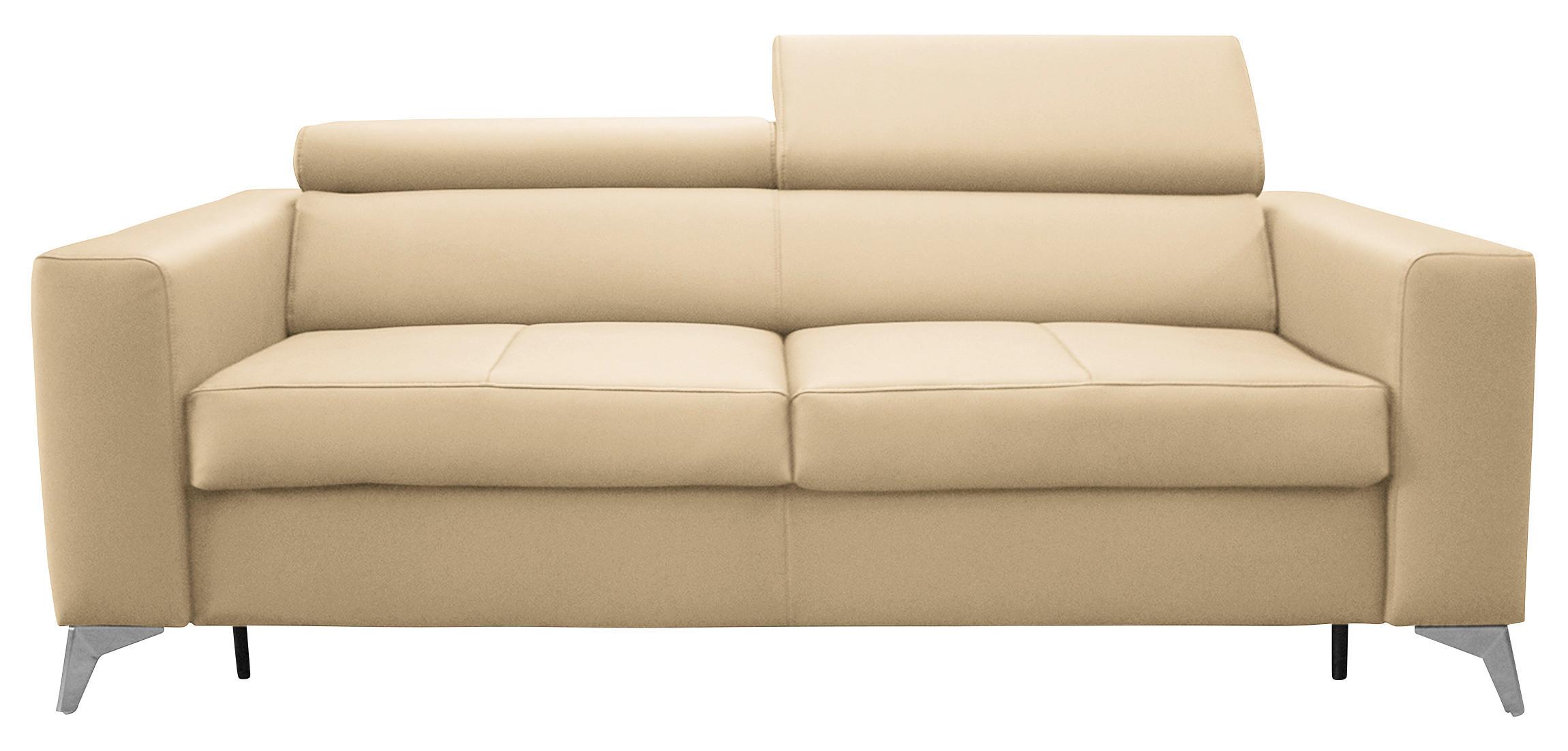 Schlafsofa Mondo, Beige B: 206 cm - Beige/Silberfarben, Design, Leder/Textil (206/95/101cm) - Livetastic
