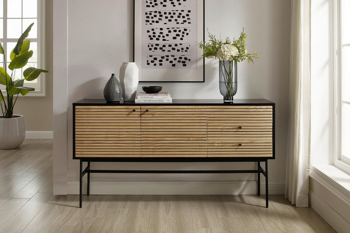 Sideboard Schwarz, Eichefarben B: 160cm - Eichefarben/Schwarz, Design, Holz/Holzwerkstoff (160/85/40cm) - Livetastic