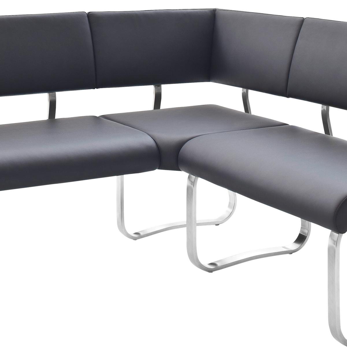 Eckbank Schwarz Echtleder Arco 200x150 Cm - Edelstahlfarben/Schwarz, Design, Leder/Metall (200/150cm) - Livetastic