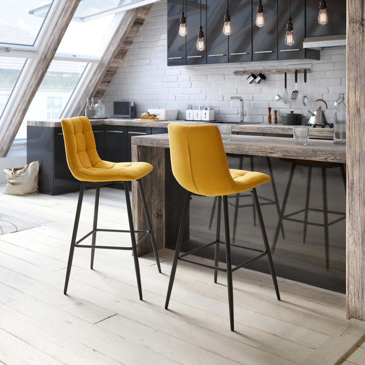 Sada barových židlí LUKA žlutá 2 ks - černá/žlutá, Moderní, kov/dřevo (42,5/100/49cm) - P & B