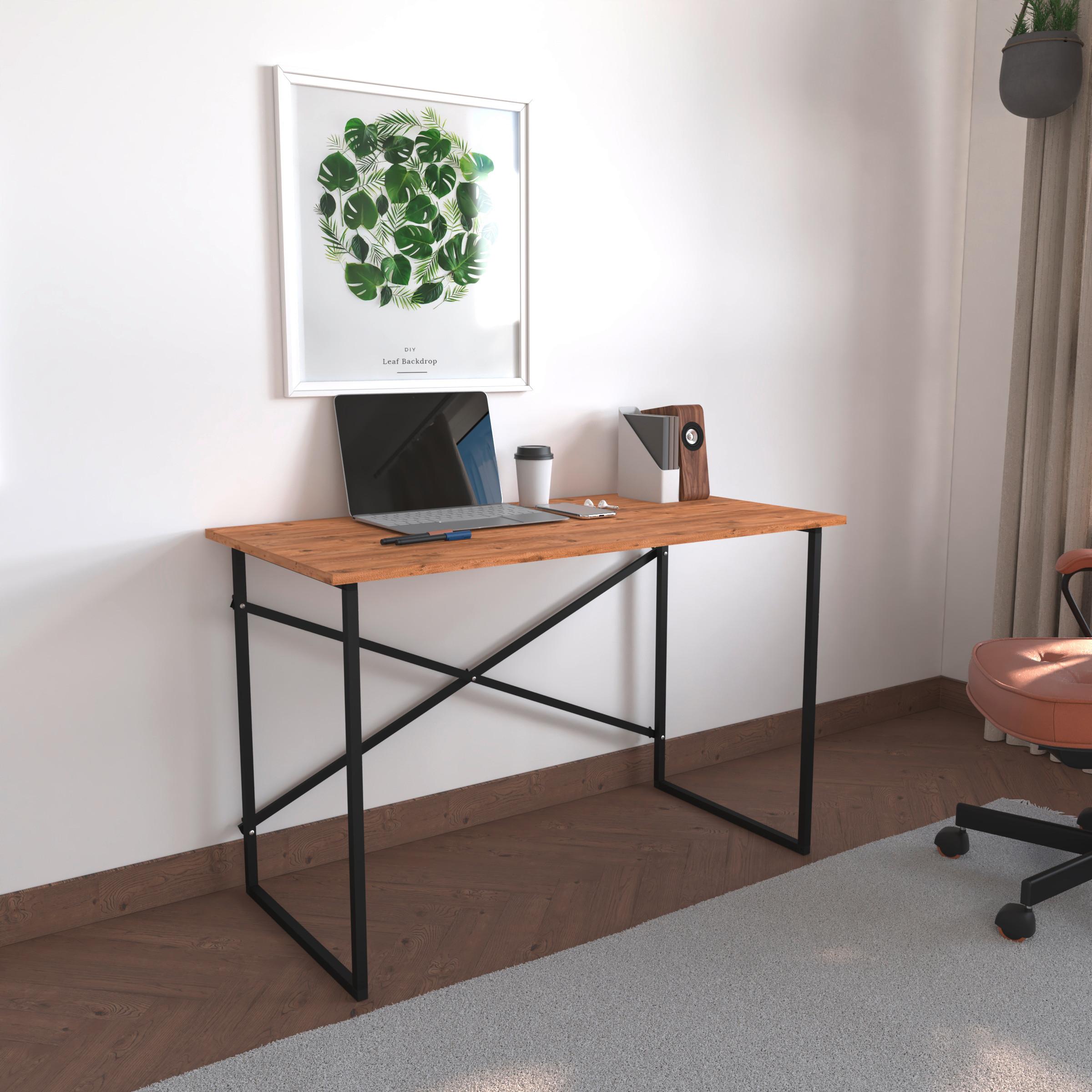Schreibtisch Insasi Honig Dekor B: 90 cm - Honigeiche/Schwarz, Design, Holzwerkstoff/Metall (90/75/50cm) - MID.YOU