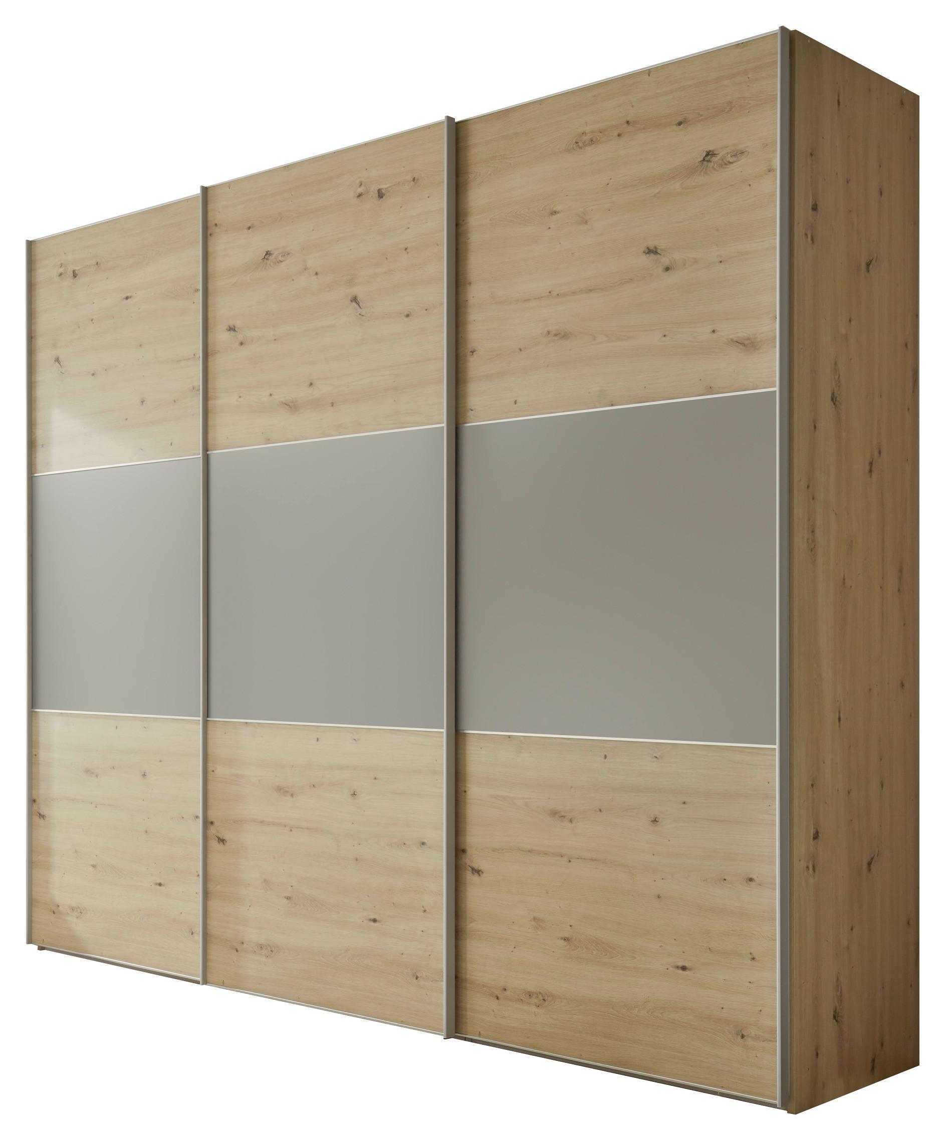 Schwebetürenschrank B: 249 cm Includo, Artisan Eiche/Grau