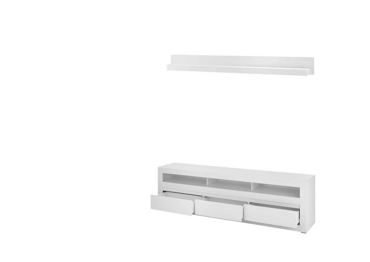 Wohnwand Chester Weiß/Eichefarben B: 217cm - Eichefarben/Silberfarben, Design, Holzwerkstoff (217/170/42cm) - MID.YOU