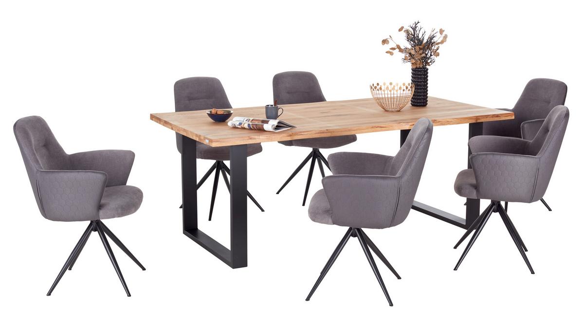 Étkezőasztal Wood 200 - natúr/fekete, Konventionell, fém/fa (200/75/100cm) - James Wood