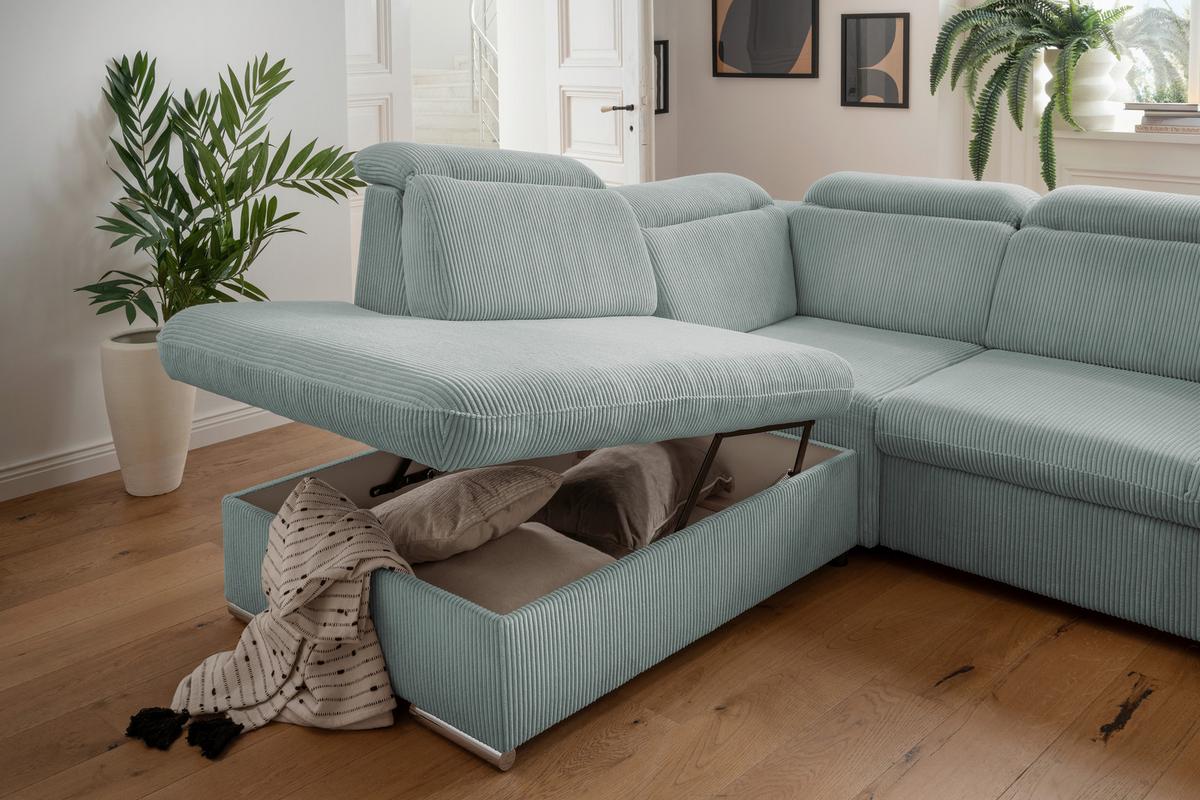 Ecksofa Vasto Hellblau S: 228x283 cm - Chromfarben/Hellblau, Design, Textil (228/283cm) - Livetastic