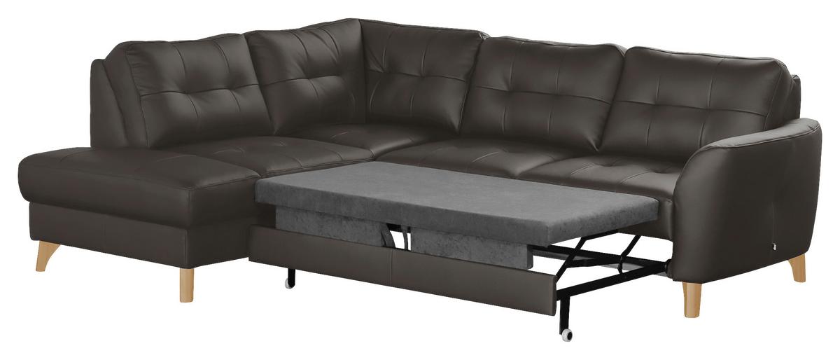 Ecksofa Nordic Dunkelbraun S: 190x236 cm - Dunkelbraun/Buchefarben, Design, Leder/Textil (190/236cm) - Livetastic
