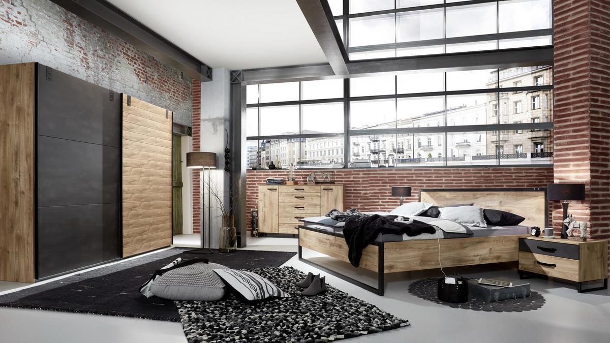 Schwebetürenschrank 200 Cm Detroit, Eiche Dekor/ Graphit - Eichefarben/Graphitfarben, Basics, Holzwerkstoff (200/218/65cm) - MID.YOU