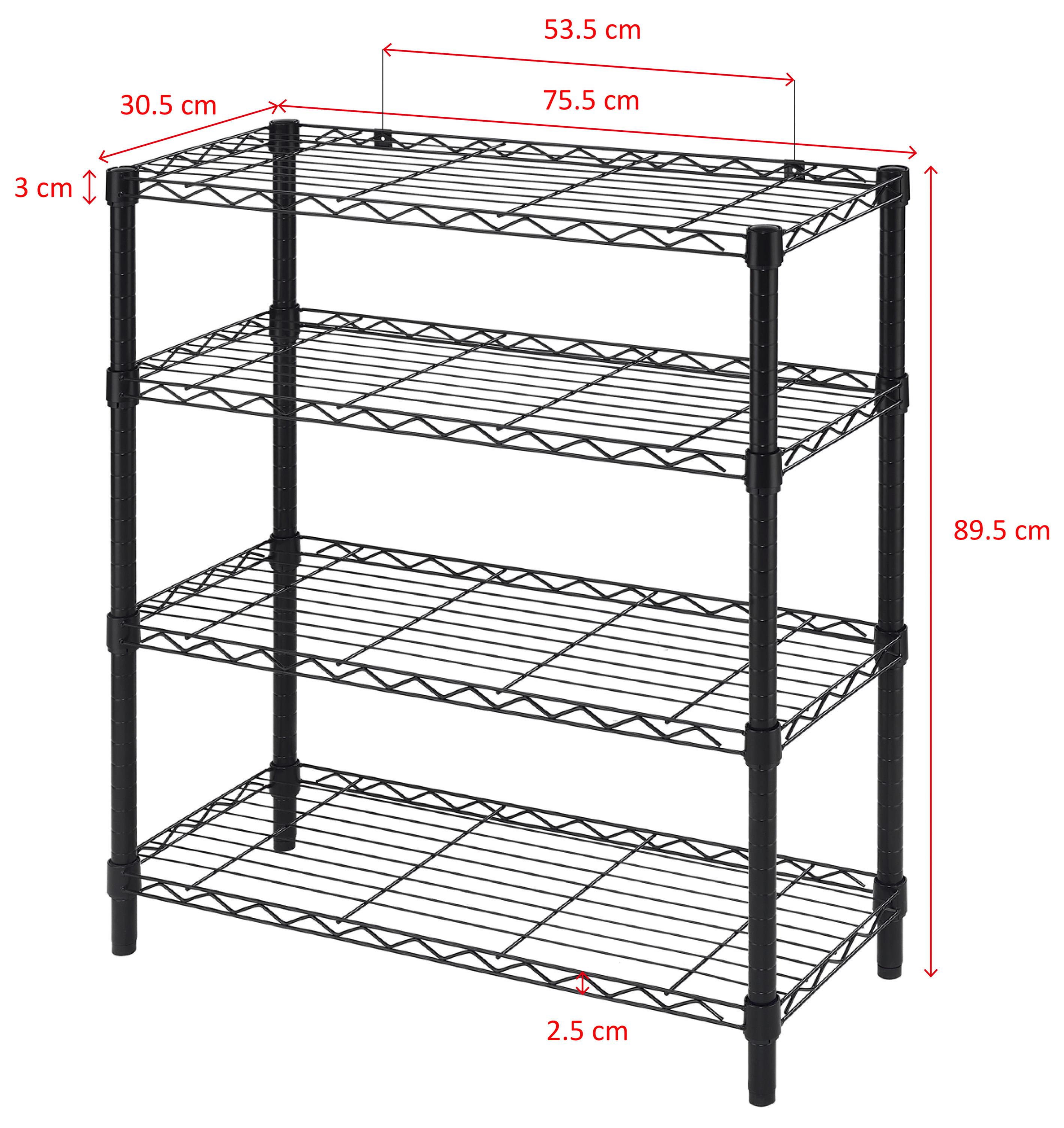 Polc Meran 4 76/90 Cm - fekete, Modern, fém (76/90/31cm)