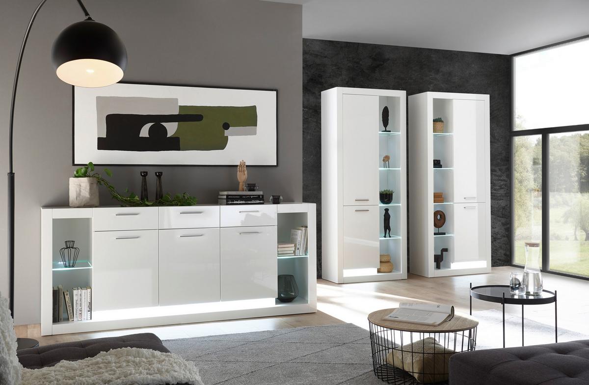 Vitrine Meran Weiß B: 80 cm - Weiß Hochglanz/Weiß, Design, Glas/Holzwerkstoff (80/195/37cm) - MID.YOU