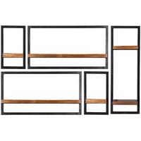 Wandregalset 5-tlg. Mangoholz B: 120cm - Schwarz/Naturfarben, Design, Holz/Metall (120/75/25cm) - MID.YOU
