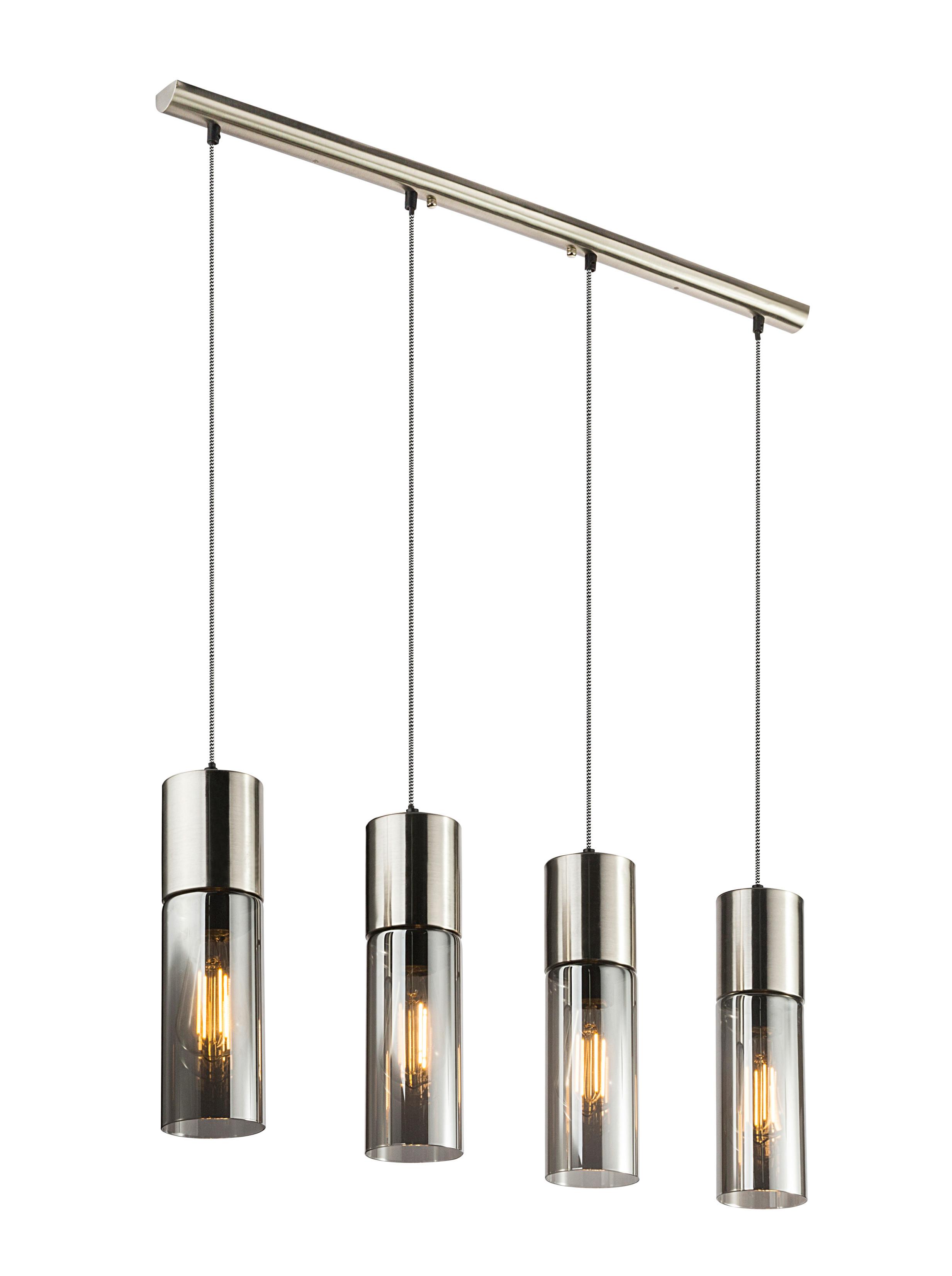 Hängeleuchte Vision H: 156 cm 4-Flammig mit Rauchglas - Nickelfarben, KONVENTIONELL, Glas/Metall (80/9/156cm) - Globo