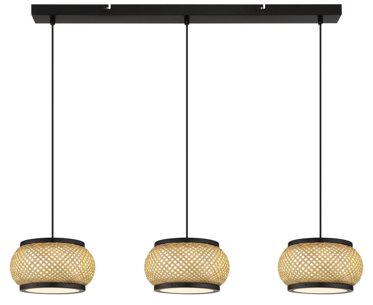 Led-hängeleuchte Memory-Funktion - Schwarz/Naturfarben, Design, Holz/Kunststoff (92/22/120cm) - Globo