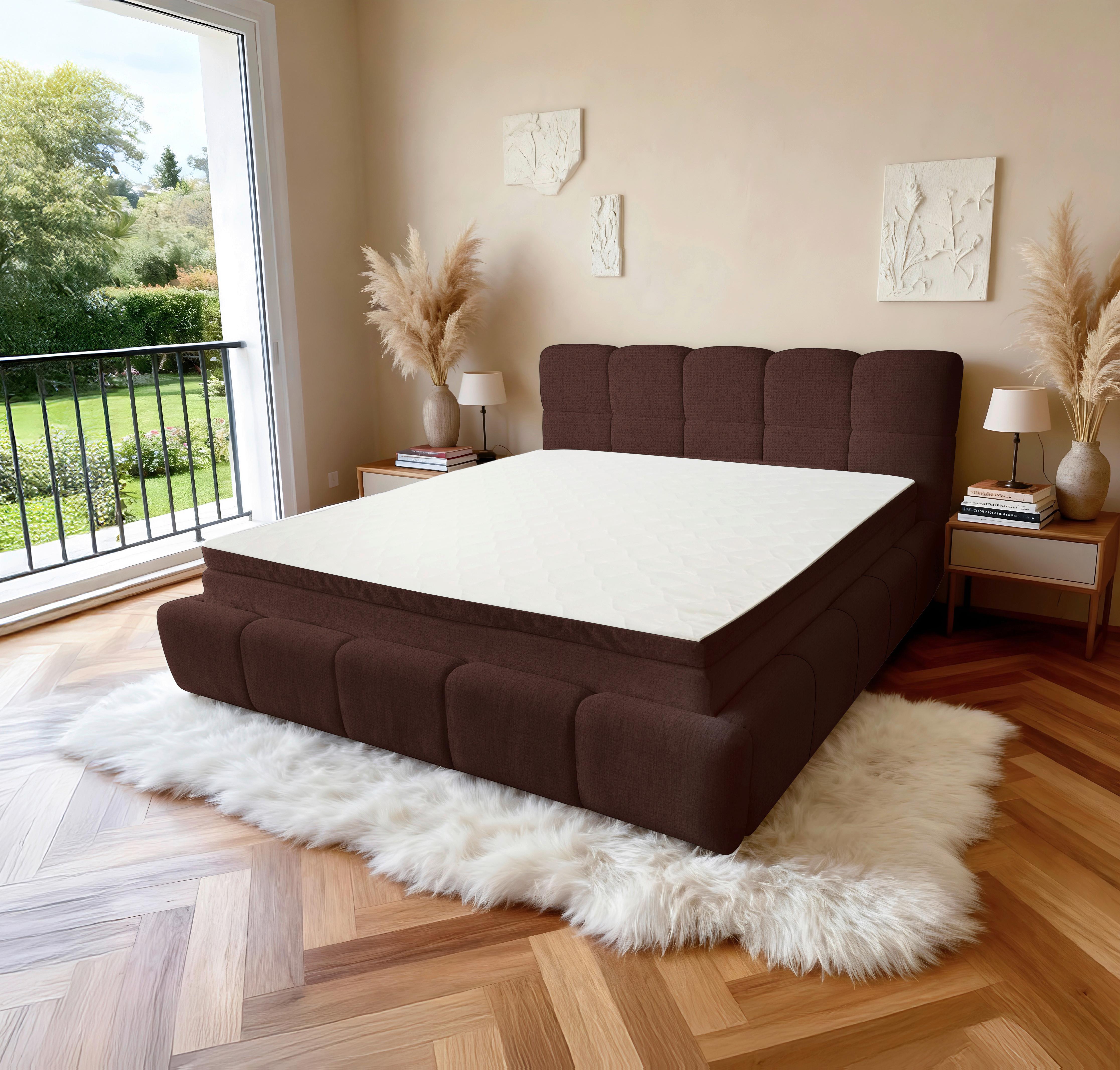 Polsterbett Noe Bordeaux, Lf: 180x200 cm - Bordeaux/Schwarz, Trend, Textil/Metall (180/200cm)